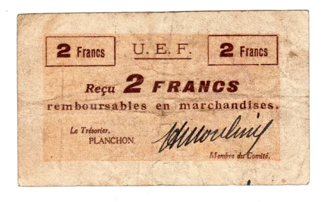 FRANCE 2 FRANCS U.E.F Remboursables en Marchandises FONTENAY-aux-ROSES Nécessité