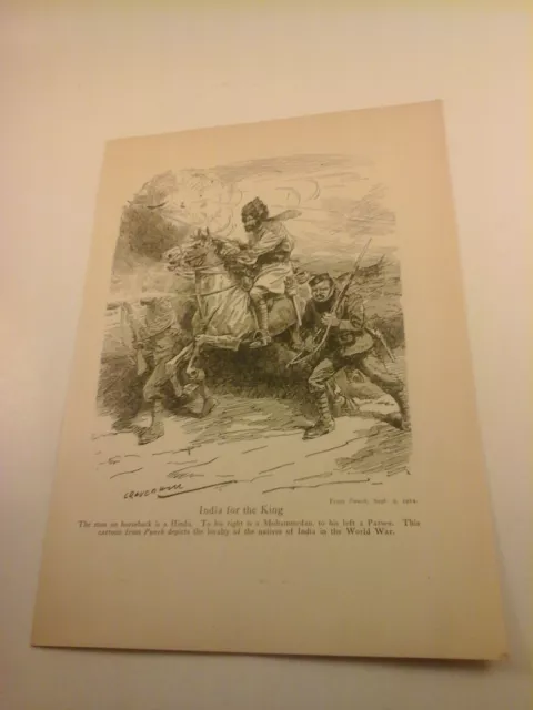 Vtg 1920 PRINT of WWI Events People INDIA FOR THE KING Cartoon, Punch Sep 9 1914