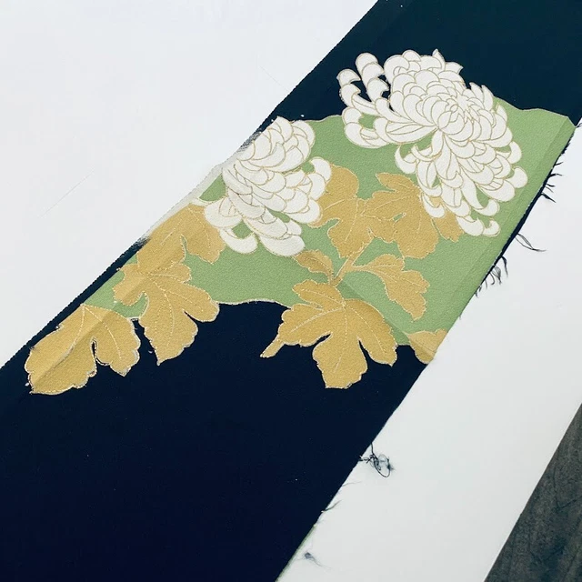 Garden #G 7x40 Hand Painted Vintage Japanese Tomesode Black Kimono Silk ToE3
