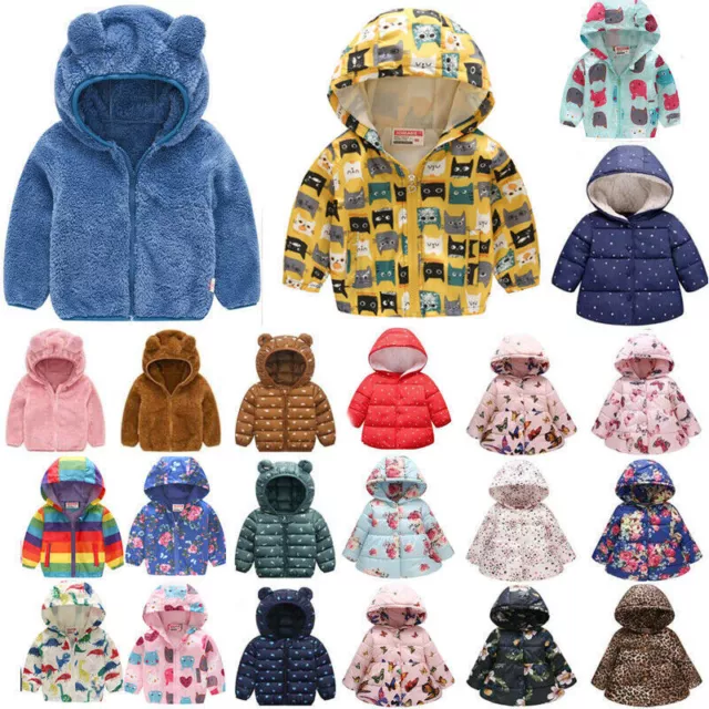 Toddler Baby Kids Boys Girls Winter Warm Jacket Hooded Coat Zip Casual Outwear 2