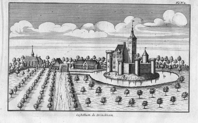 1690 - Kasteel Drinkham Vlaanderen Gravure sur Cuivre Engraving