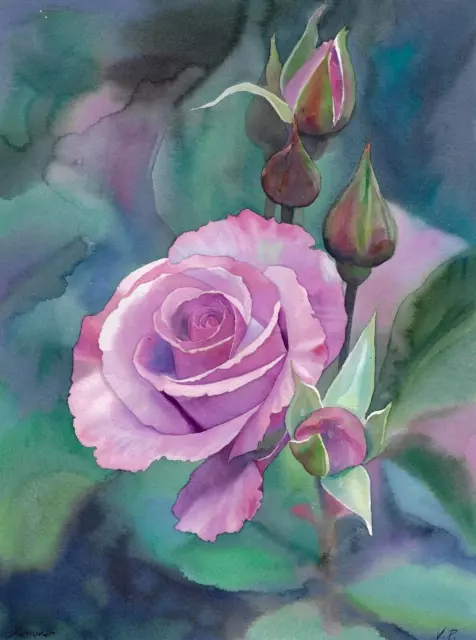 original painting 30 x 40 cm 39PV Art modern Realism Watercolor roses flowers