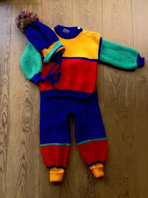 Abito e cappello vintage Sarah Louise età circa 2 anni a maglia stile anni '80 Portogallo