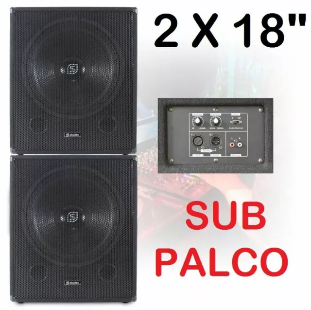 😍 2 SUBWOOFER SUB AMPLIFICATO PA ATTIVO 1000W x 2 46 CM 18" POLLICI DA PALCO