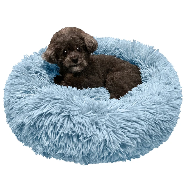 Donut Plush Pet Dog Cat Bed Fluffy Soft Warm Calming Bed Sleeping Kennel Nest
