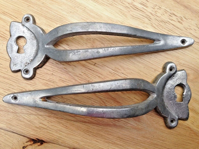 1930 Set Of 2  Cast Aluminum Art Deco Nouveau  Pulls Key Covers Escutcheons