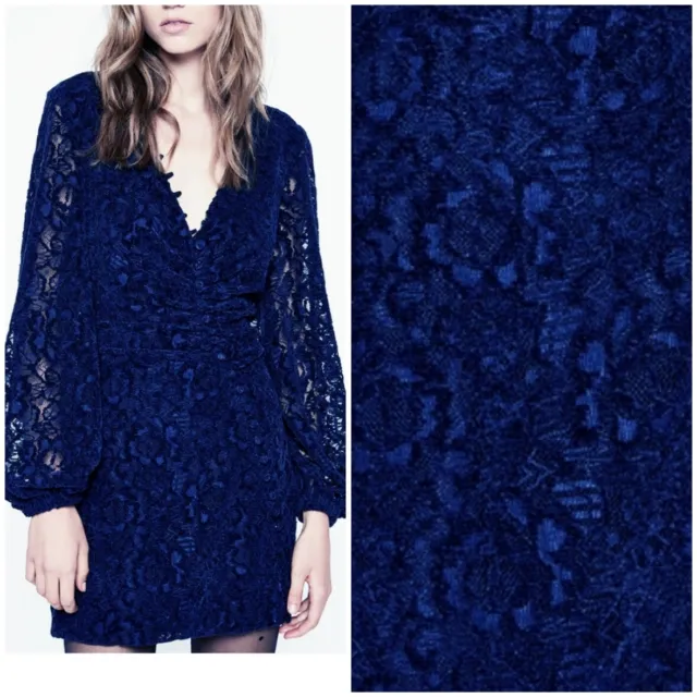 NEW$169 Bardot Lace Mini Bodycon Dress Women Size Large/Medium Blue Long Sleeve