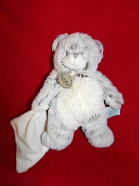 Doudou Peluche Babynat Ours Flocons Gris Chiné Blanc Mouchoir