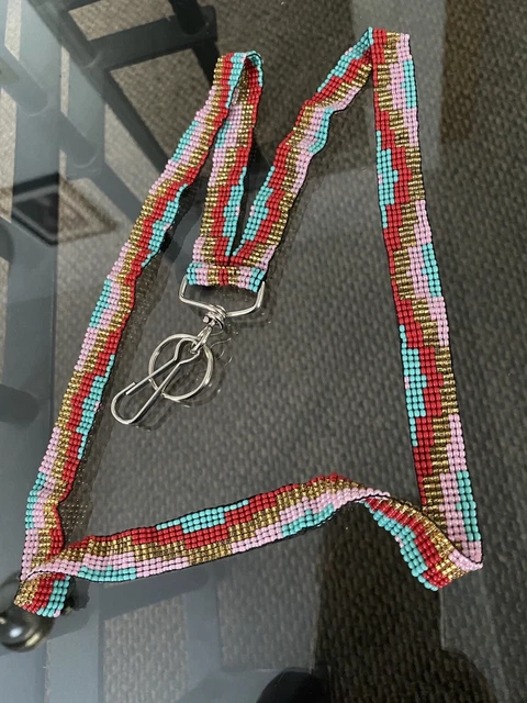 Beaded Lanyard Id Badge Holder Multicolored Handmade
