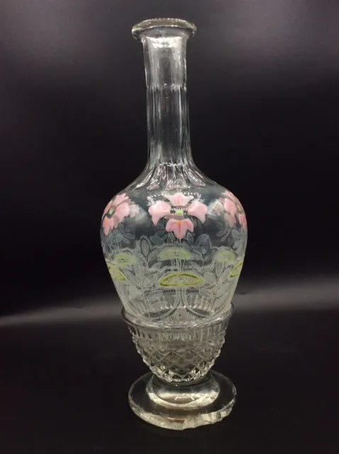 Carafe verre soufflé moulé émaillé décor floral Legras Art Nouveau accidentée 3
