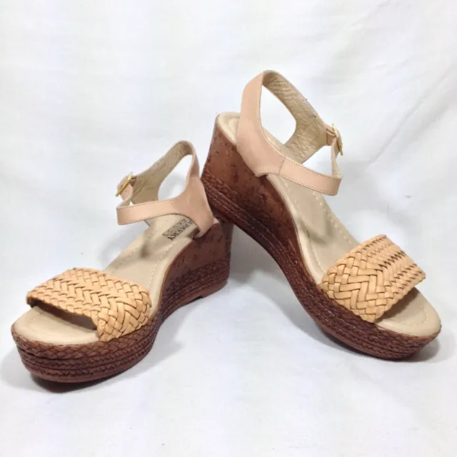 Mongomery Calzados Womens Ankle Strap Tan Wedge Sandal  Shoe Size 9M