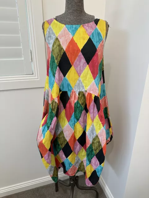 GORMAN ORGANIC COTTON Harlequin Tulip Dress Patchwork Pattern Rainbow M 10 12 120.00 PicClick AU