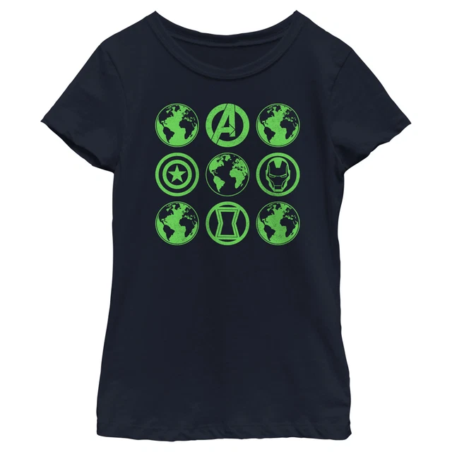 Girl's Marvel Earth Day Heroes Icons T-Shirt