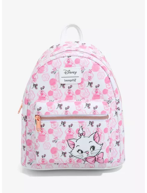 Loungefly Disney The Aristocats Marie Pink and White Roses AOP Mini Backpack