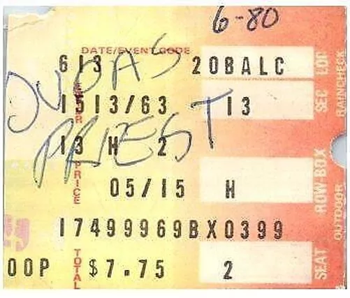 Judas Priest Concert Ticket Stub June 14 1980 San Bernardino California