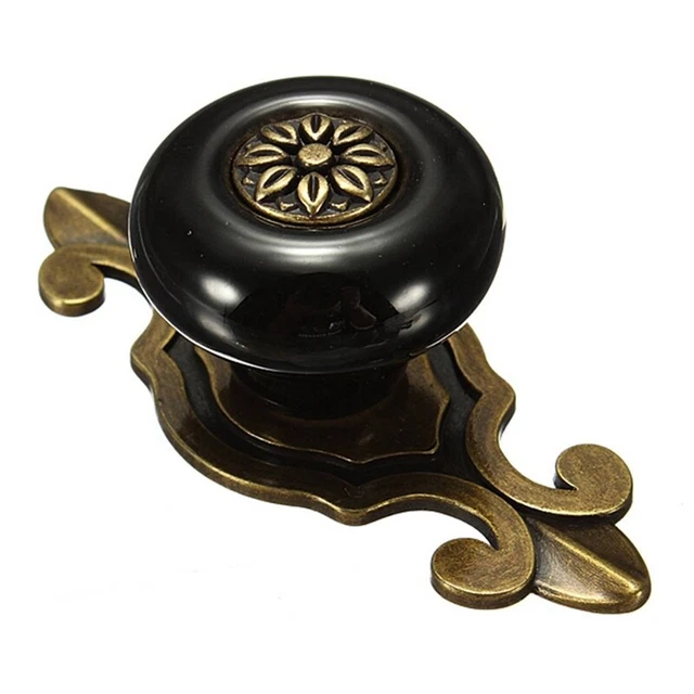 2X(Vintage Ceramic Door Knobs Drawer Cabinet Cupboard Wardrobe Pull Handle Blac