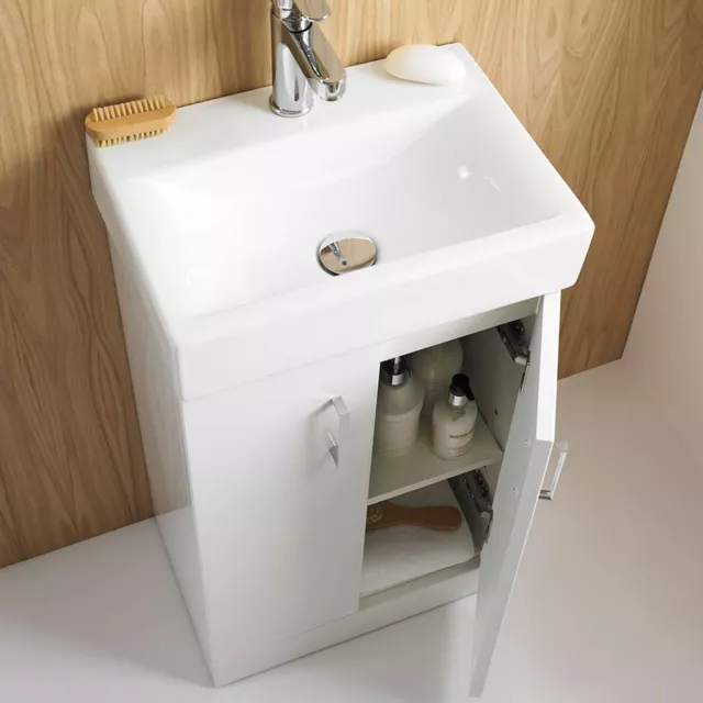 Vanity Unit 450mm Two Door Freestanding Bathroom Cabinet & Ceramic Basin Sink