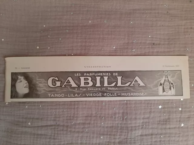 Publicité papier Parfum. Perfume Ad Gabilla Divers de 1923
