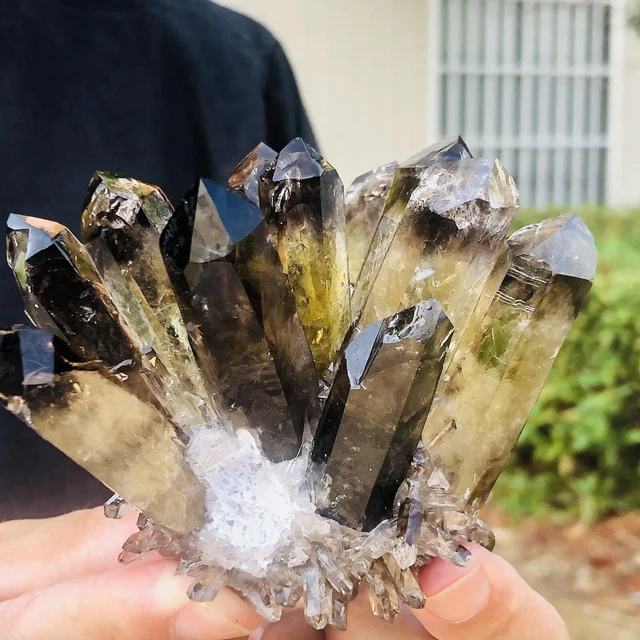 360G New Find black Phantom Quartz Crystal Cluster Mineral Specimen Healing