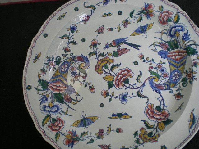 Ancien plat rond en faïence de Gien décor coq et pivoine