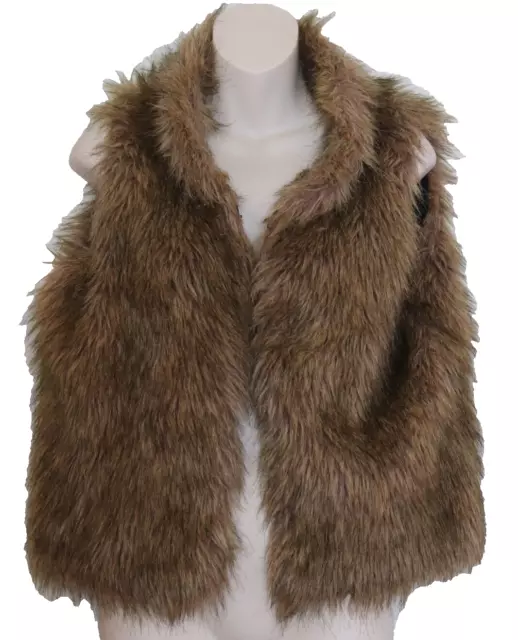 Women's Size 14 Factorie Brown Faux Fur Vest, Hook Closure