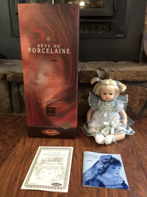 2002 Cecile et Christine Doll Mundia ALICE PORCELAIN DOLL  BOX & HER RABBIT BABY