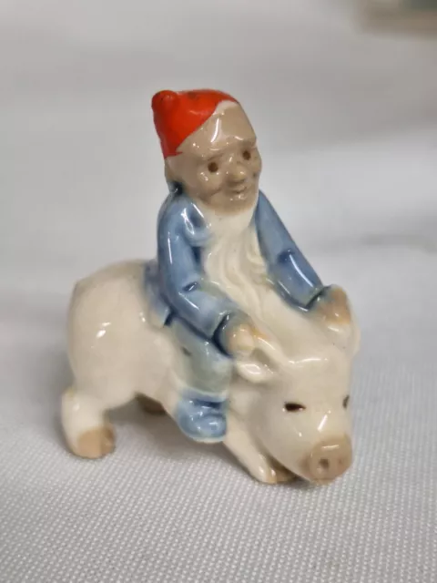 WADE.  WHIMSIE.  LEPRECHAUN Wearing A Red Hat Riding A Pig. 4.5 cm