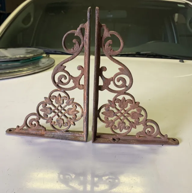 Vintage Antique Cast Iron Wall Shelf Bracket Ornate Design - 2 - 6 7/8” X 4 7/8”