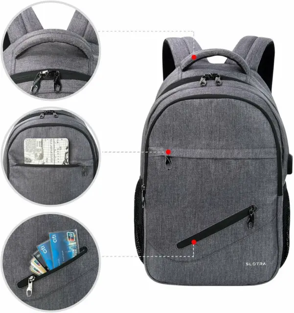 Sac à dos pour ordinateur portable SLOTRA 15' sac de voyage d'affaires léger voiture scolaire décontractée 3
