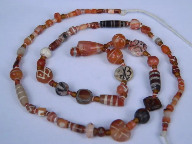 Ancient Etch Carnelian Beads Strand Roman 200 BC #BD15043 3