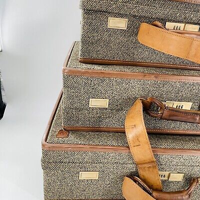 Set Of 3 Vtg Hartmann Leather Belted Tweed Pullman Luggage Suitcases 3