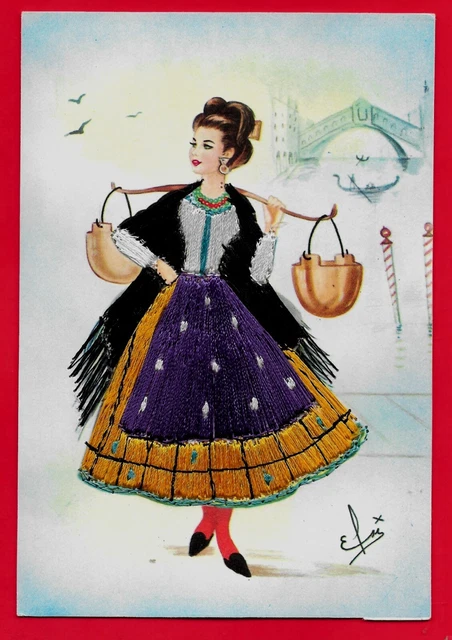 Venezia - Costume Regionale - Cartolina Ricamata