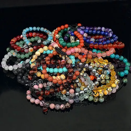 Men Women 8mm Natural Gemstones Braided Macrame Beads Bracelet Adjust Handmade 2