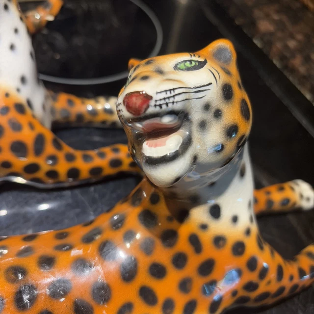 1970s Vntage Ceramc Cheetah Leopard Fgurnes - a Par | Anmal prnt
