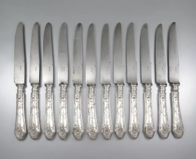 Antique French Sterling Silver Clad Knives, Art Nouveau, Joseph Crossard, Paris