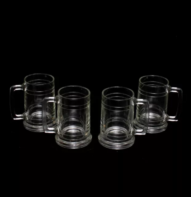 4 Heavy Square Handle Clear Pressed Glass 14 oz  Beer Mugs Tankards Steins- FOUR