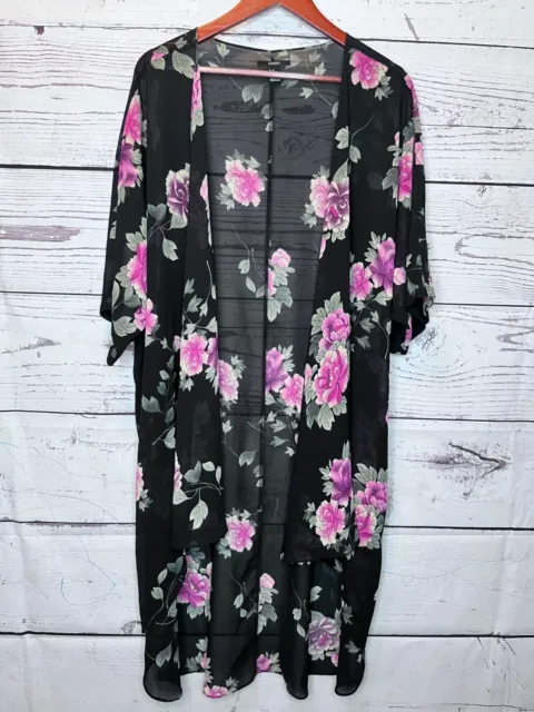 Forever 21 Womens Black Floral Open Front Duster Cover Up Size M