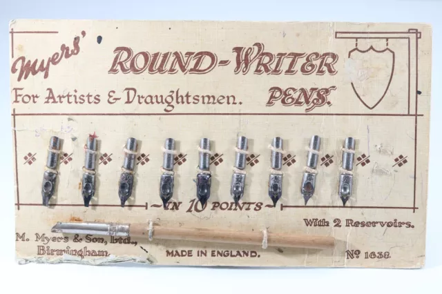 Vintage Myers Round-Writer Pens No. 1638 Dip Pen Set (2)