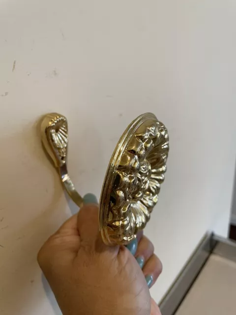 Vintage French Set of 4 Ornate Baroque Gilt Brass Curtain Tiebacks Window Drapes