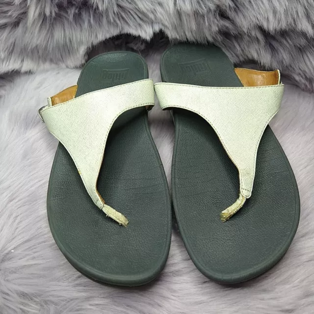 FitFlop The Skinny Toe Thong Sandals Womens Size 10 Beige Leather Flip Flop
