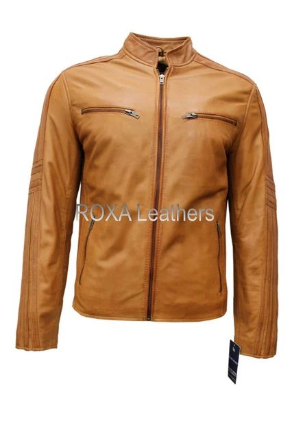 Uomo Originale pelle D'Agnello di Qualità Giacca Biker Casual Indossare Marrone