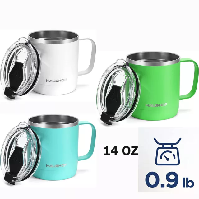 HAUSHOF 14 oz Coffee Mug Multi-Color Insulated with Handle&Lid  Stainless Steel