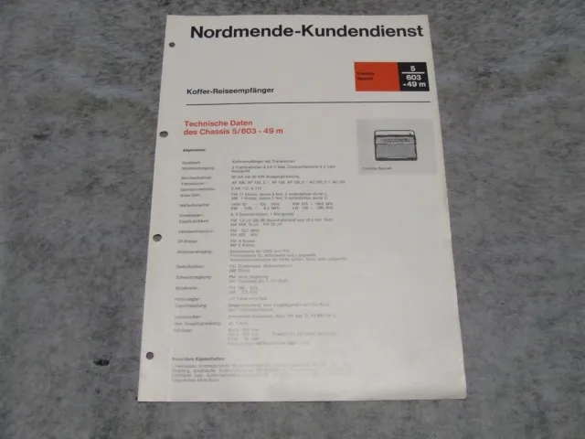 Schaltplan Service Manual Kofferradio Nordmende Transita Spezial 5/603-49m