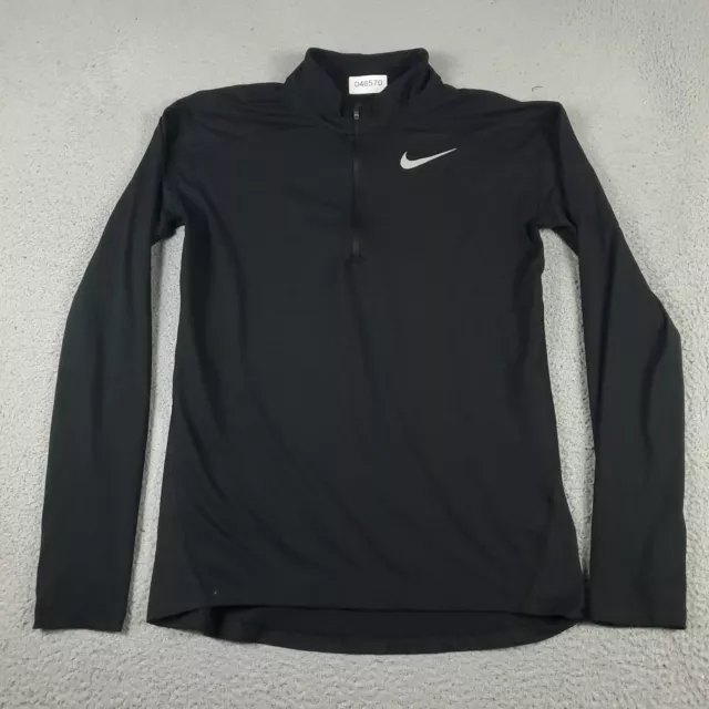 Nike T Shirt Mens Small Black Swoosh 1/4 Zip Active Pullover Long Sleeve
