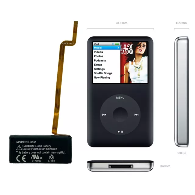 Apple iPod Classic 5th / 6th / 7th Gen Internal Battery ~ Thick 850mAh 616-0232