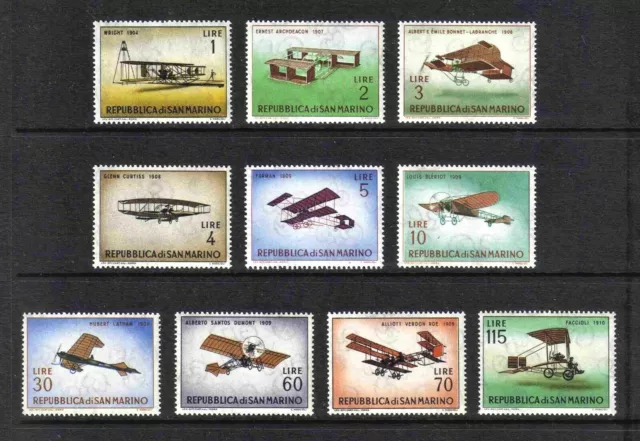 San Marino 1962 Vintage Aircraft complete set of 10 values (SG 659-668) MNH