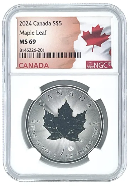 2024 Canada 1oz Silver Maple Leaf NGC MS69 - Flag Label