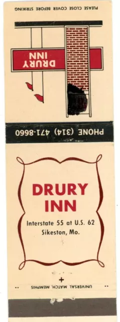 Drury Inn, Restaurant, Map In Sikeston, Missouri Vintage Matchbook Cover