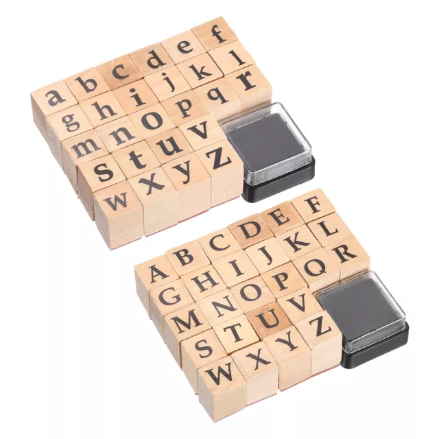 2 Set Letter Stamps Wood Rubber Stamp, Character a to Z Alphabet Stamps Wooden