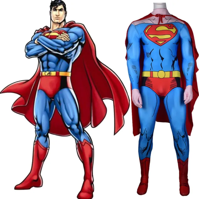 Animation Superman Jumpsuit & Clock Cosplay Costume Adult Kids Suit Halloween